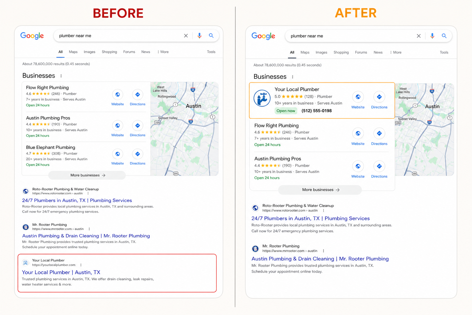 Google search results before and after LeadLayer